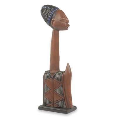 Wood sculpture, 'Dekapui' - Ghanaian Tribesman Bust Sculpture Hand Carved Wood