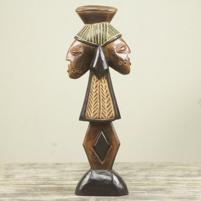 Holzskulptur „Shango“ – afrikanische Yoruba-Sturmgottheit, Holzskulptur von Hand geschnitzt