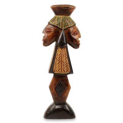 Wood sculpture, 'Shango' - African Yoruba Storm Deity Wood Sculpture Carved by Hand