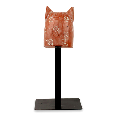 African wood mask, 'Fierce Leopard' - Wild Cat African Mask Sculpture with Stand