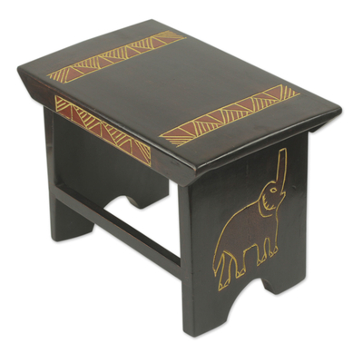 Wood stool, 'African Elephant' - Hand Crafted African Sese Wood Elephant Stool