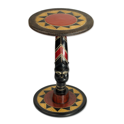 Holz-Akzenttisch, 'Zulu Mask' - Handwerklich gefertigte Maske Thema handgemachter Holz Tisch