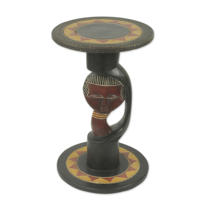 Wood accent table, 'Queen of Africa' - Handmade African Accent Table with Carved Details