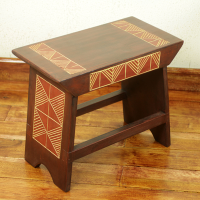 Wood ottoman stool, 'African Heritage' - Handcrafted African Sese Wood Stool