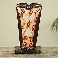 African wood mask, 'Osebo' - African Leopard Design Hand Carved Modern Wood Mask