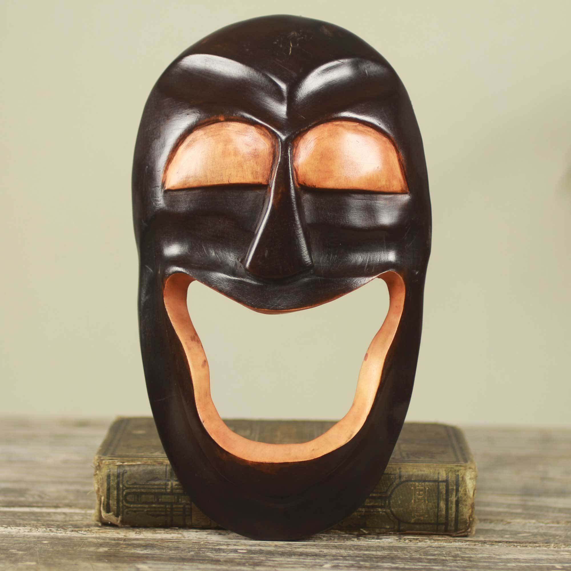 Hand Carved African Wood Laughing Mask From Ghana Serew Nye Odo