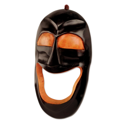 Máscara de madera africana - Máscara de risa de madera africana tallada a mano de Ghana