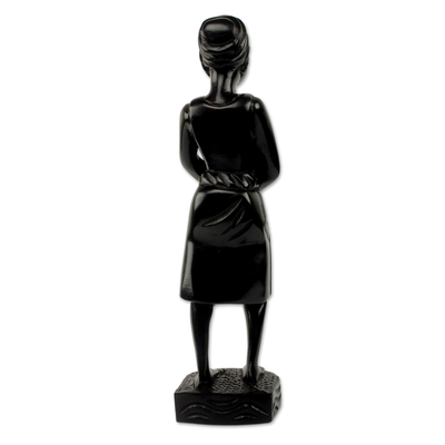 Escultura de madera, 'Madre e hijo Akan' - Escultura de madera tallada a mano de una madre y un niño africanos modernos
