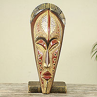 Máscara africana, 'El silencio es oro' - Máscara africana auténtica tallada a mano de Ghana