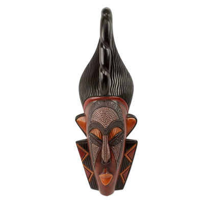 Máscara de madera africana - Máscara de madera africana artesanal con aluminio en relieve