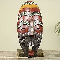 African mask, 'Love is Sweet' - Multicolor Hand Carved Original African Wood Mask