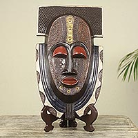 African wood mask and stand, 'Royal Posture'