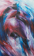 'Steps Behind' - Red and Blue Expressionistic Woman's Portrait