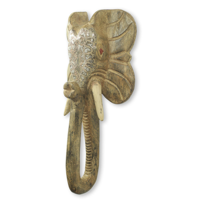 African wood mask, 'Akan Elephant Head' - Light Wood Hand Carved Elephant African Mask