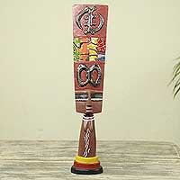 Wood sculpture, 'Adinkra Doll' - Original African Wood Sculpture with Adinkra Symbols