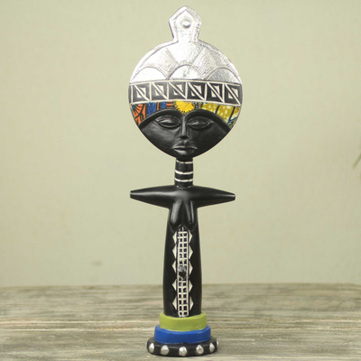 Escultura de madera - Escultura coleccionable de algodón y madera de muñeca africana para la fertilidad