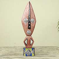 African wood mask, 'Azuka' - Original African Wood Mask with Stand Carved by Hand