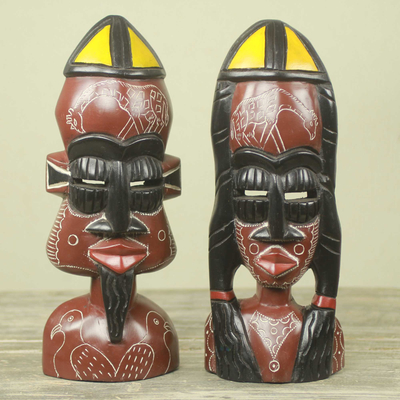 African wood masks, 'Love and Honor' (pair) - African Bride and Groom Masks for Wall or Table (Pair)