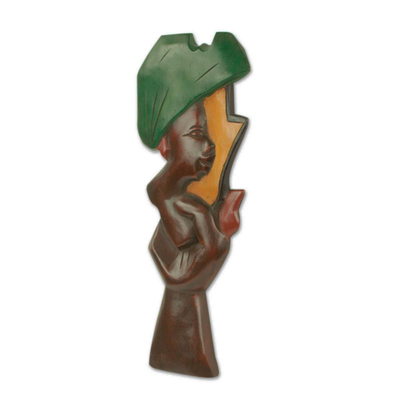 Escultura de madera - Escultura de madera de Ghana tallada a mano multicolor
