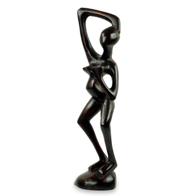 Wood sculpture, 'Dancing' - Dancing Woman African Wood Sculpture Carved by Hand