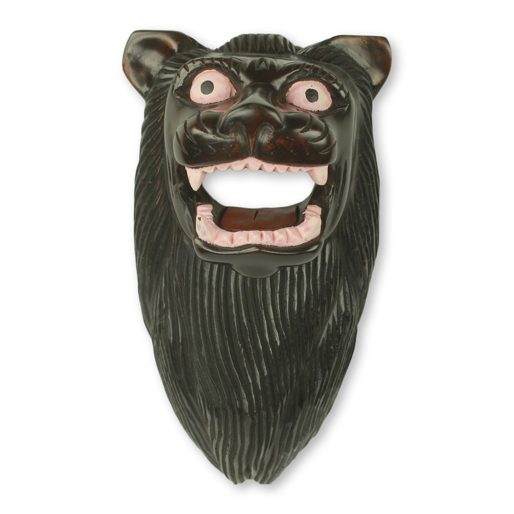 Hand Carved Black Lion African Mask Fierce Lion NOVICA