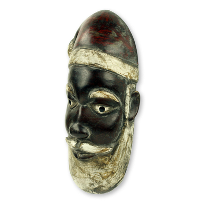 African wood mask, 'Ghanaian Santa Claus' - Artisan Hand Carved Unique Santa Claus African Mask