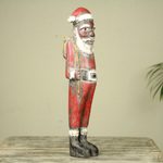Wood Sculpture, 'Father Christmas' - Unique Santa Claus African Christmas Sculpture