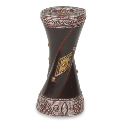 Wood and aluminum vase, 'Bosumtwi Spirit' - Artisan Crafted African Decorative Wood and Aluminum Vase