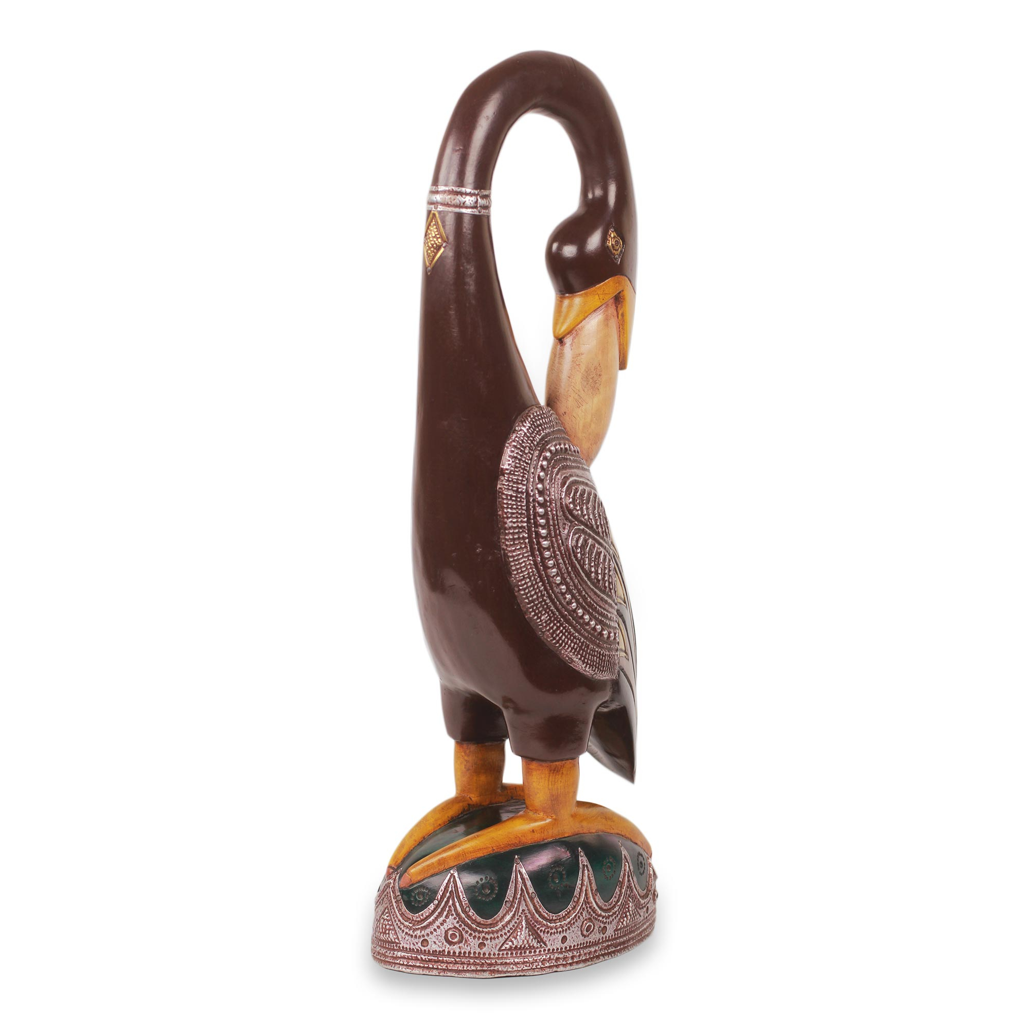 Hand Carved African Wood Bird Sculpture with Repousse - Brown Ashanti ...