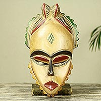 African wood mask, 'Natural Beauty' - Artisan Crafted African Mask Carved from Wood