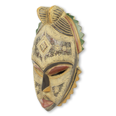 African wood mask, 'Akan Helper' - Textured Artisan Crafted Rustic African Mask