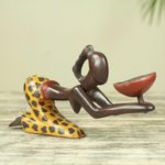 Wood sculpture, 'An Offering' - Fair Trade Artisan Crafted Wood Woman Sculpture