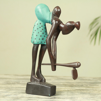 Wood sculpture, 'Motherhood and Farming' - African Wood Sculpture Mother and Child Carved by Hand