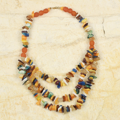 Agate beaded necklace, 'Lorlornyo' - Hand Crafted Multi Color Agate Beaded Necklace
