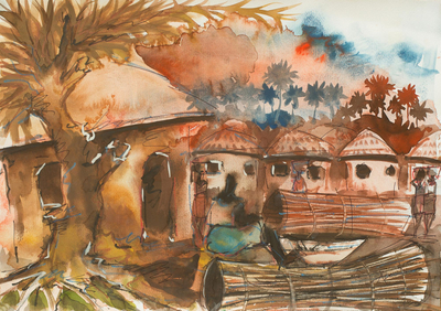 'Night Market' - Original Watercolor Ghana Market Painting