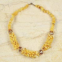 Agate beaded necklace, 'Edem' - Yellow Agate and Glass Beaded Necklace Crafted by Hand