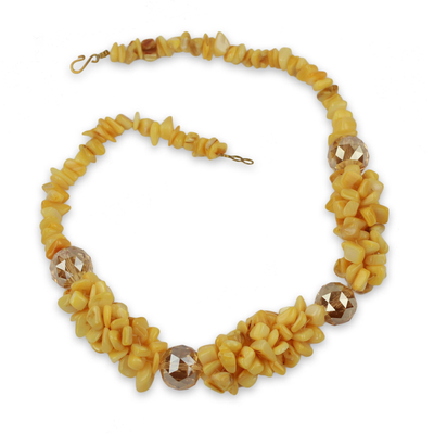 Achat-Perlenkette, 'Edem' - Gelber Achat und Glasperlenkette von Hand gefertigt