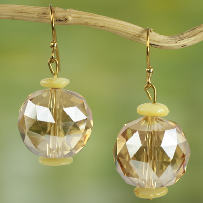 Agate beaded earrings, 'Edem' - Yellow Agate and Glass Beaded Earrings Crafted by Hand
