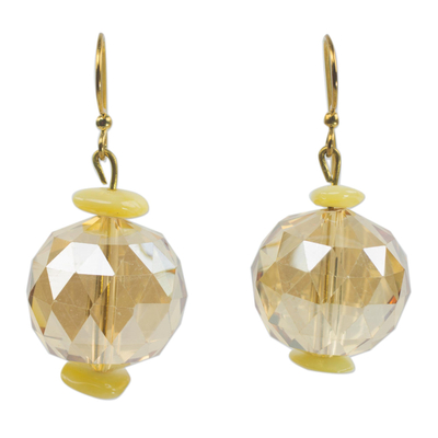 Yellow Agate and Glass Beaded Earrings Crafted by Hand