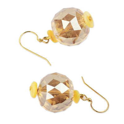 Agate beaded earrings, 'Edem' - Yellow Agate and Glass Beaded Earrings Crafted by Hand