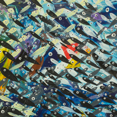 'Lost in the Sea' - Afrikanische moderne abstrakte signierte Kunstfisch-Mehrfarbenmalerei