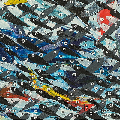 'Lost in the Sea' - African Modern Abstract Signed Art Fish Multicolor Painting