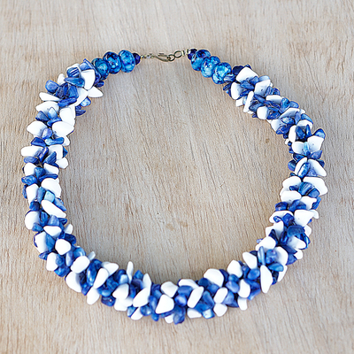 Agate beaded necklace, 'Emefa' - Blue and White Agate Beaded Necklace Handcrafted in Ghana