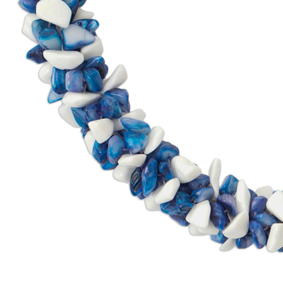 Agate beaded necklace, 'Emefa' - Blue and White Agate Beaded Necklace Handcrafted in Ghana