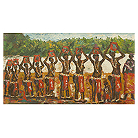 'Dipo Match' - African Coming of Age Theme Signed Painting from Ghana