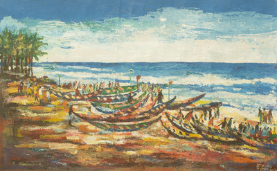'prampram beach' (2013) - pintura de paisaje marino de Ghana firmada por bellas artes