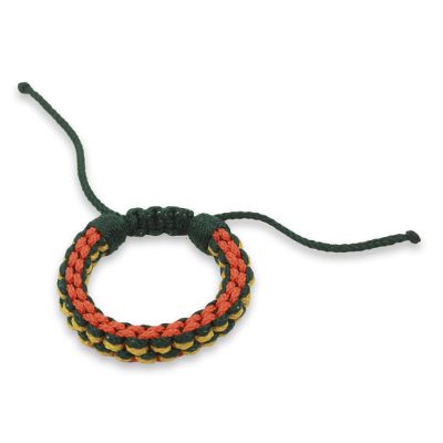 Men's wristband bracelet, 'Tropical Awindazi' - Men's Hand Woven Cord Bracelet in Green Orange and Yellow