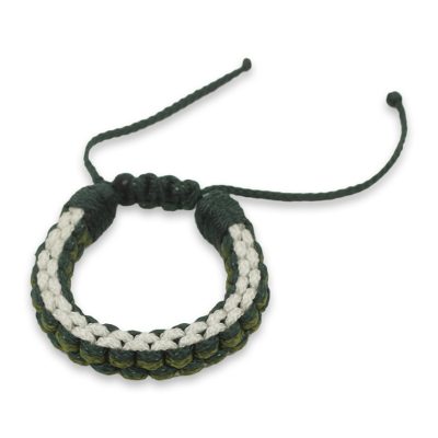 Green and White Cord Wristband Bracelet for Men