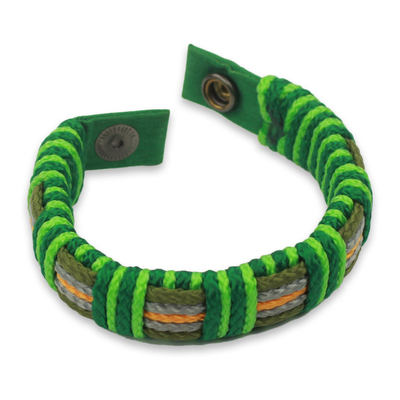 Men's wristband bracelet, 'Kente Green' - Men's Hand Crafted Cord Wristband Bracelet in Green