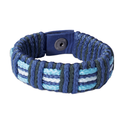 Men's wristband bracelet, 'Kente Ocean' - Men's Hand Crafted Blue Cord Wristband Bracelet